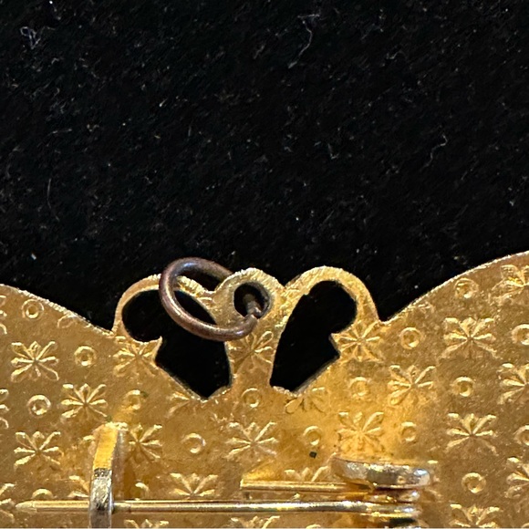 Gorgeous Cloisonne Butterfly Brooch / Pendant- gold tone w/ blue, black, white - Picture 6 of 8